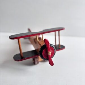 Vintage Style Wooden Biplane Airplane Toy Decor